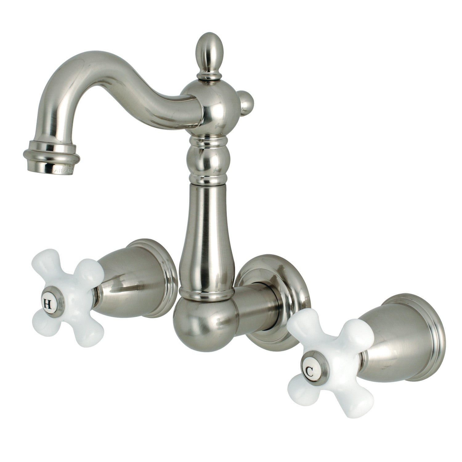 Kingston Heirloom KS1228PX - Heritage Double-Handle 3-Hole Wall Mount Bathroom Faucet, Brushed Nickel — image 1